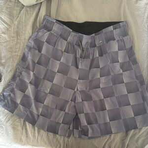 Blue checkered swim trunks